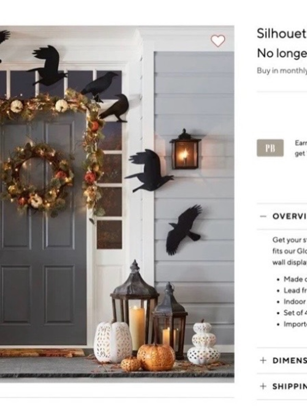 Retired Pottery Barn Kids Black Silhouette Crows metal Wall Set